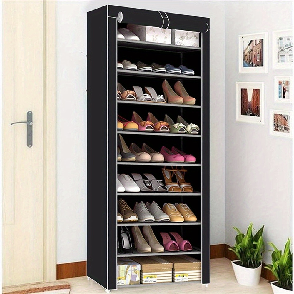 Image of 10 Tier Shoes Rack Storage Shoe Cabinet With Dustproof Cover 160 * 58 28cm Storage Organiser Holds 27 Pairs Shoe Stand For Hallway Living Room