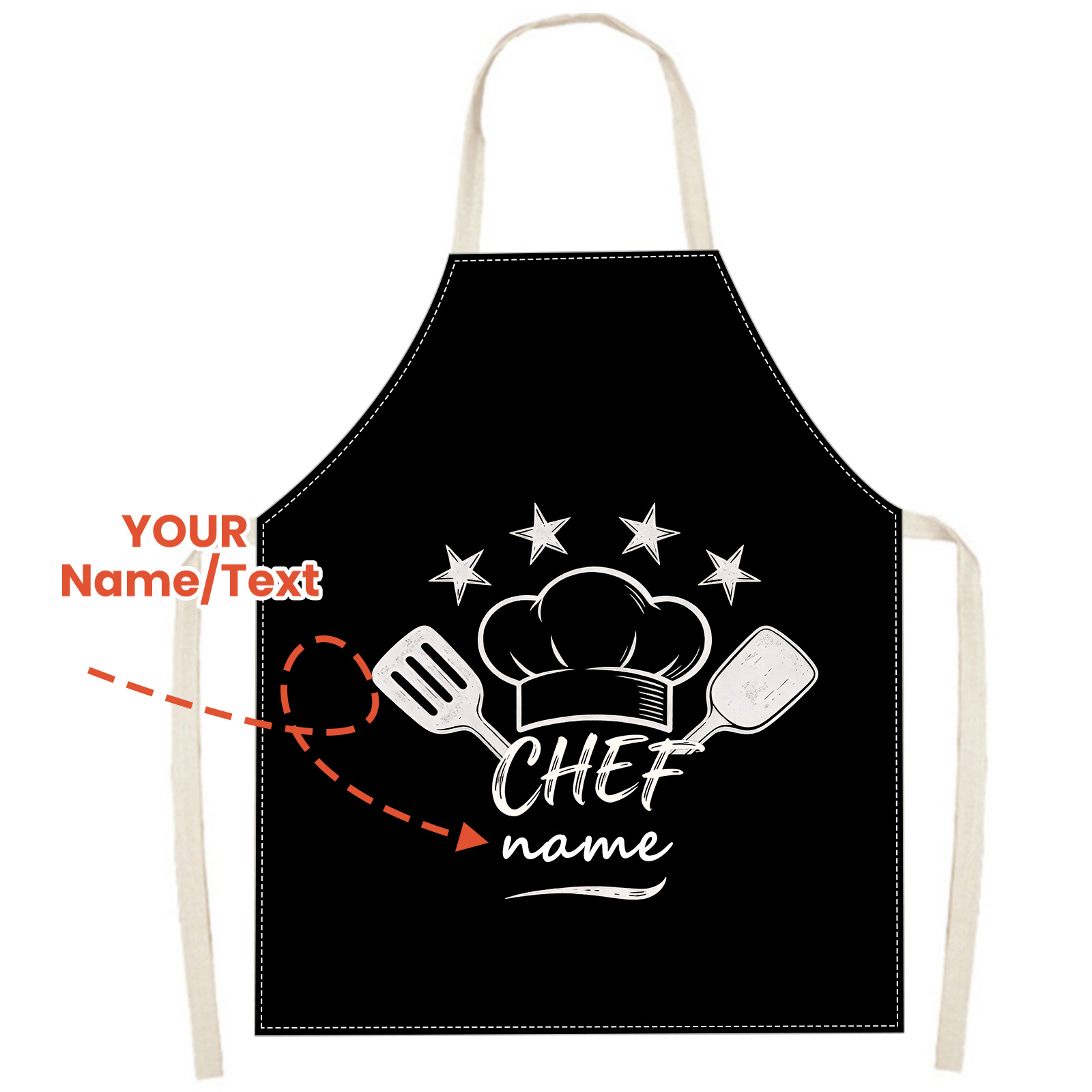 TEMU 1pc Personalized Chef Apron Custom Name/text & Chef Hat Print - Heavy-duty Bib Apron With Adjustable Neck & Waist Ties