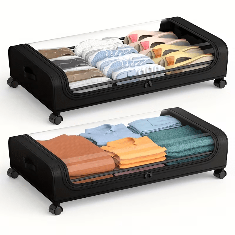 TEMU 2pcs Under Bed Storage Organizer, Metal Underbed Bins With Wheels And Lid, Metal Underbed Storage Containers, Under Bed Rolling Storage For