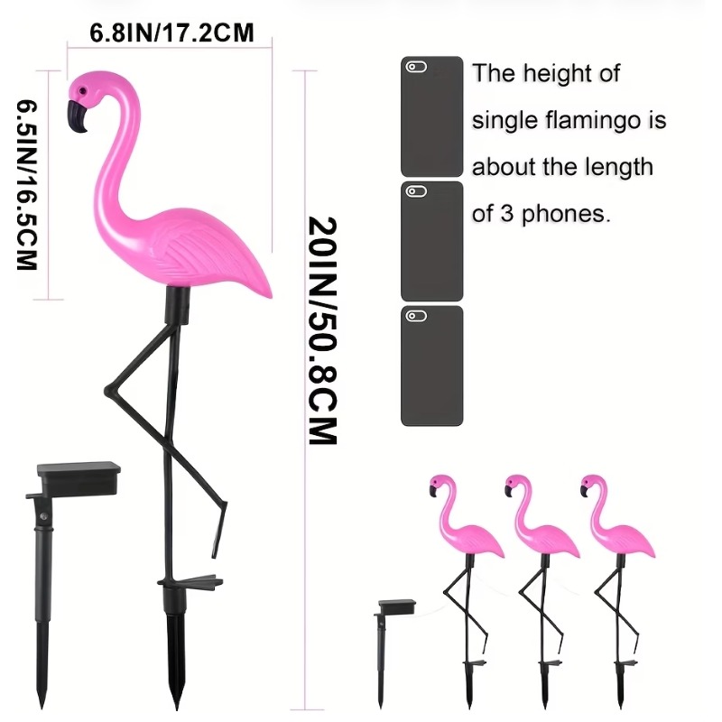 Image of Solar Flamingo Lights 2pcs, Solar Garden Lights Outdoor Decoration, Flamingo Garden Decoration, Birthday Christmas Gift, For Patio Lawn Walkway Channel, Ip44