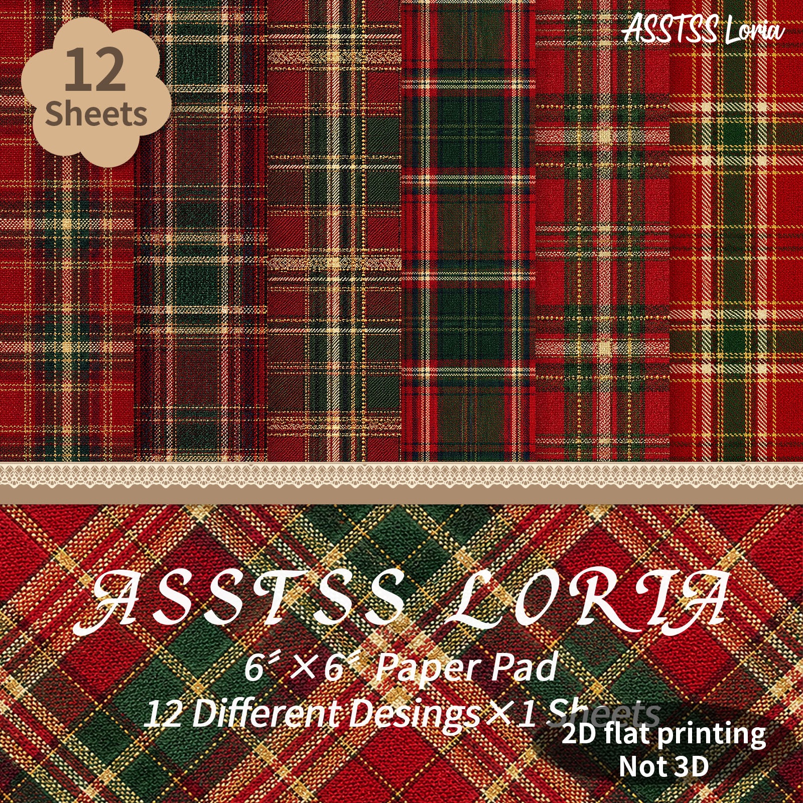 TEMU 12-sheet Asstss Loria 6x6 Inch Scrapbooking Paper Pad, Christmas Red Plane/2d Backing Paper Supplies, Heavyweight Cardstock For Journaling,