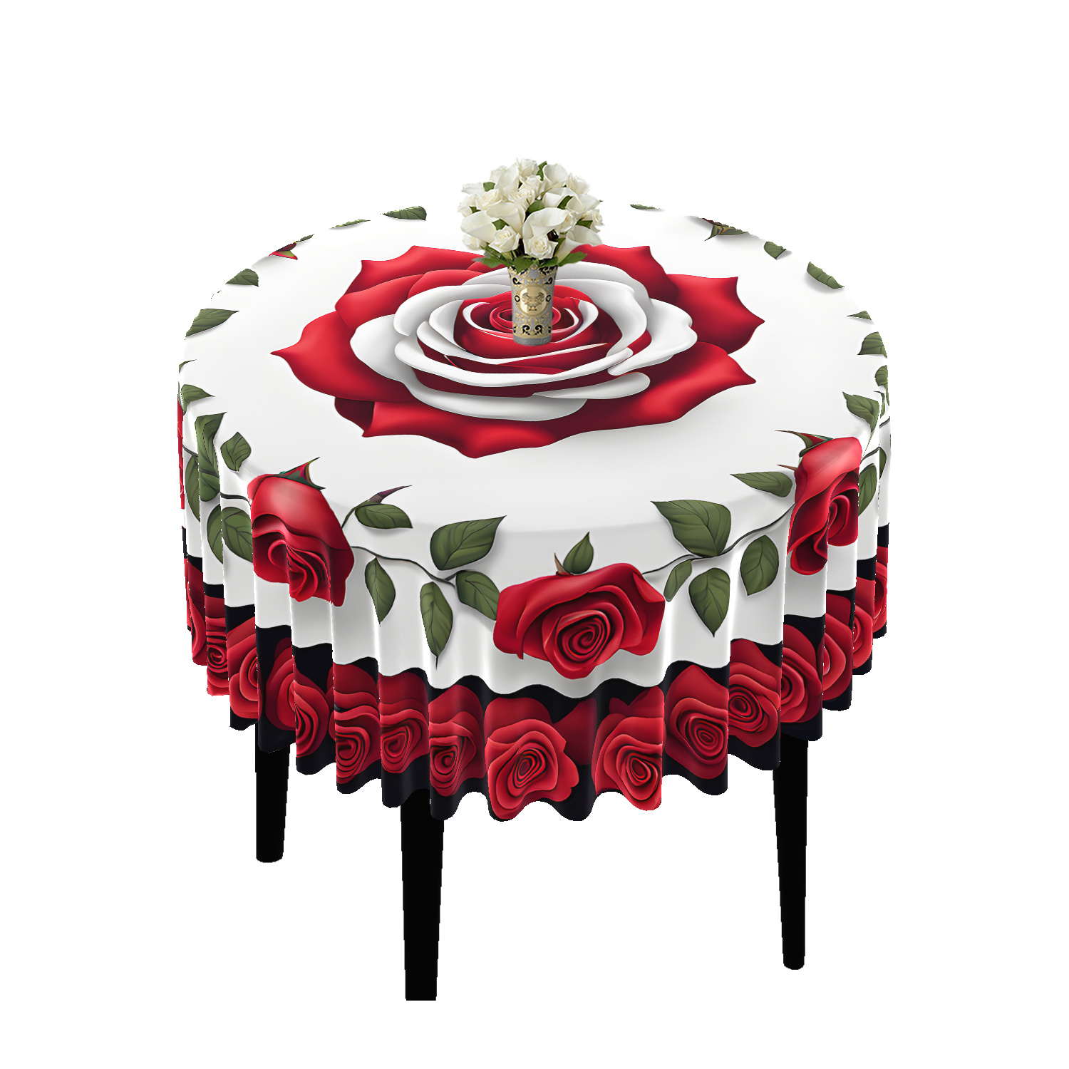 

's Day 63" Round Tablecloth - Red & , Polyester, For Dining, Parties, Bbqs & Picnics