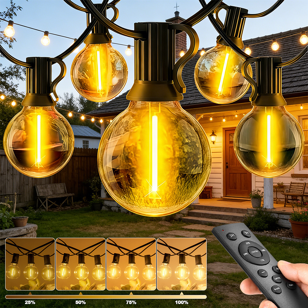 Outdoor Led Lights With Remote And 8 Lighting , 60m/45.1m/29.9m/20.05m/15.25m G40 Dimmable Warm White String Lights, Outdoor And Indoor String Lights For Garden, Patio, Balcony, Weddings, Party