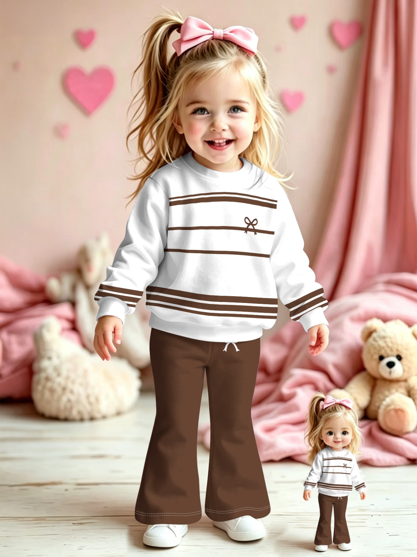 Girls' Striped Crewneck Sweatshirt and Flared Pants Set
