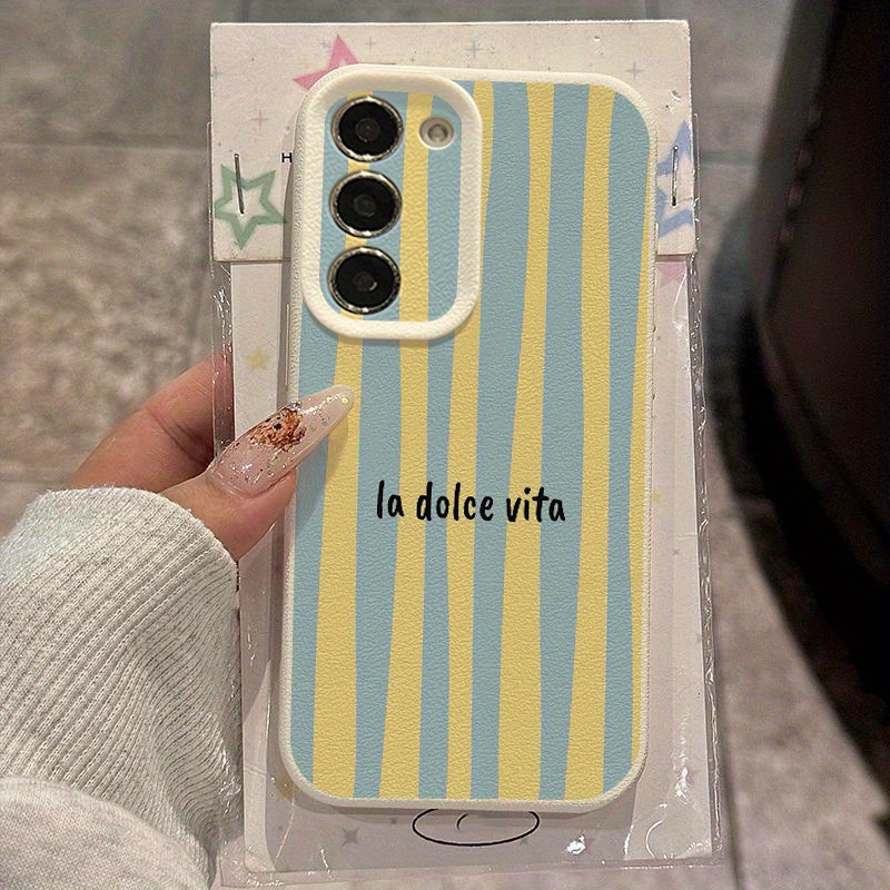 TEMU Yellow And Blue Striped Text Design For For , Compatible With S22/s24/s21 Ultra/s20/a31/a32/a55/a72/a52s/a34/s23 Ultra/s10, Shockproof, Premium,