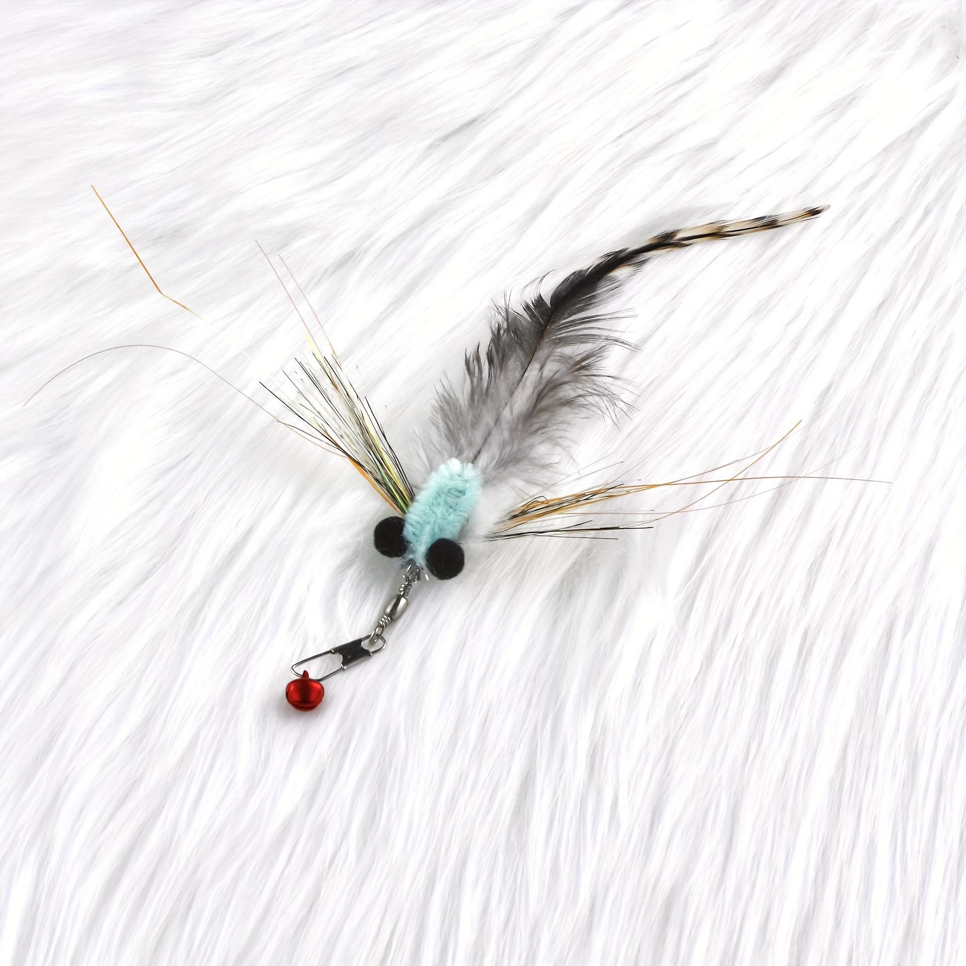 Random Color 1/2pcs SInteractive Cat Teaser Wand Refill - Realistic Floating Insect Replacement Head, Artificial Feather, Colorful Fishing Rod Design for Endless Fun, Perfect Gift for Cats on Christmas, Halloween, Thanksgiving, Valentine's Day & New