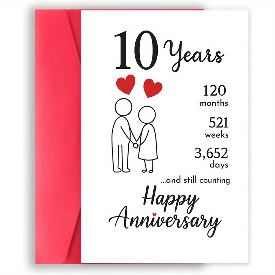 TEMU 1pc Kindergeburtstag10 Year Anniversary Card For Couples, 120 Months, 521 Weeks, 3, 652 , Him Or Her, Ideal For Special Milestones And Occasions