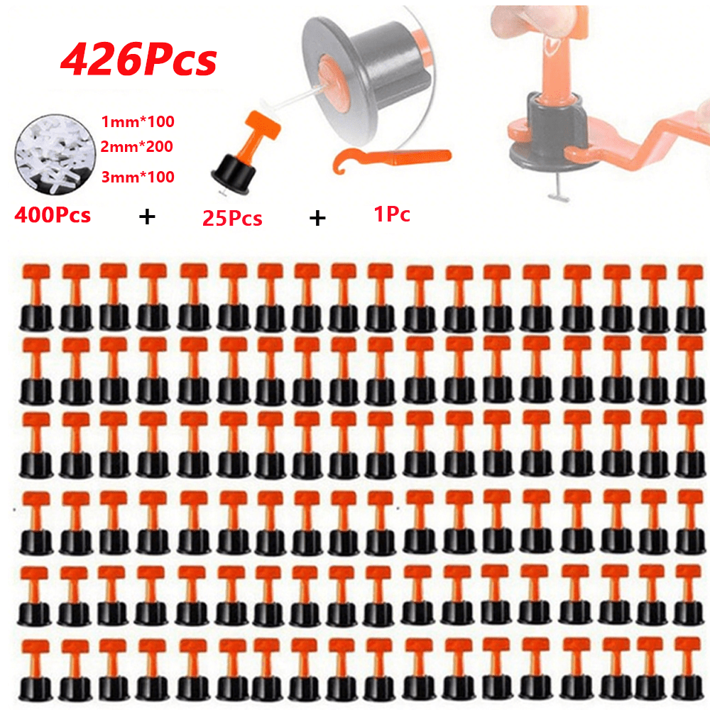 E-shop 426-teiliges Fliesen-Nivellierungs-Clip- und Abstandhalter-Set - Kunststoff-Ausrichtungsclips und Keile für nivellierte Fliesen auf Böden,