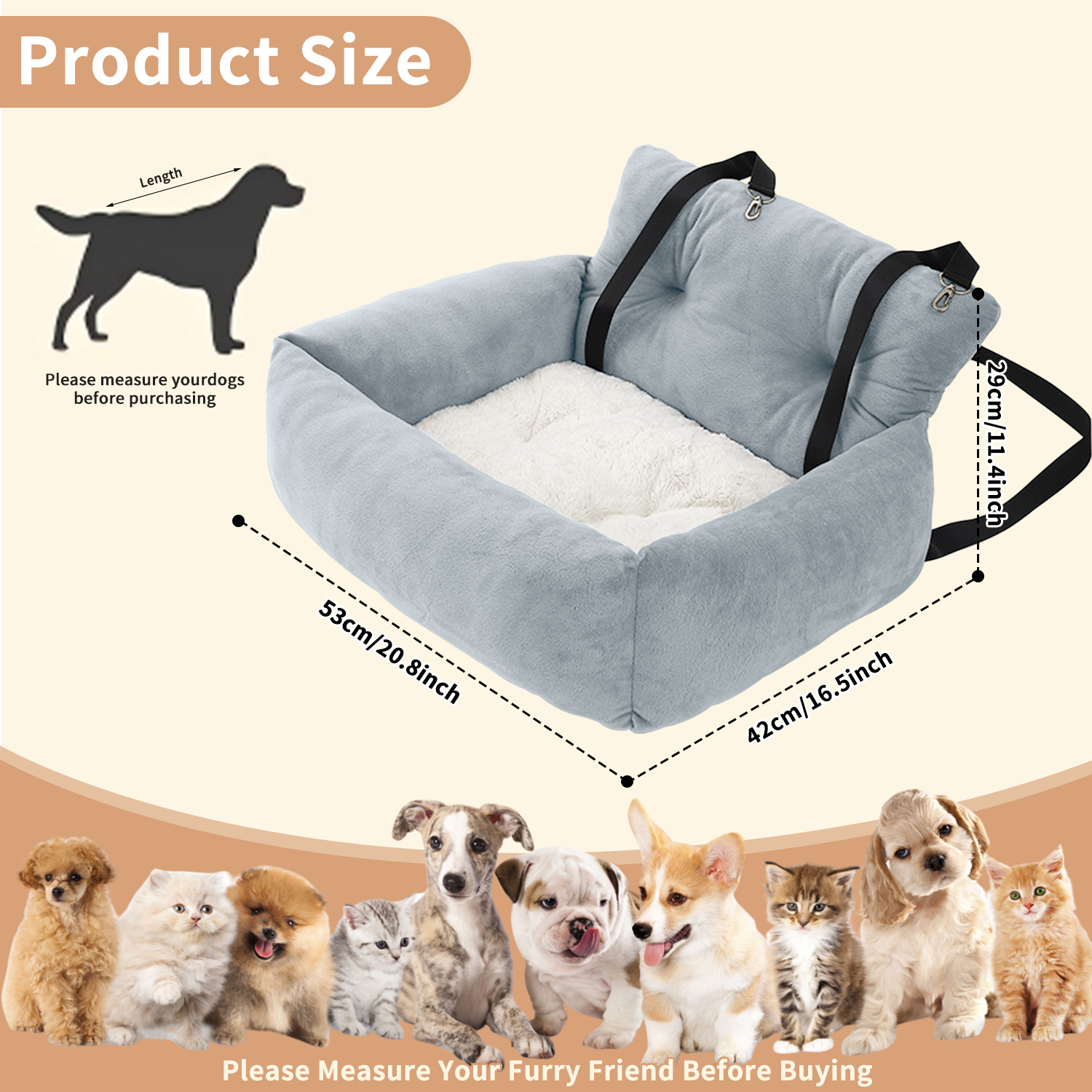 Image of Pet Booster Seat Travel Bed, Car Seats For Car And Home, Warm Plush, Soft And Comfortable, For Pets, Puppies, Cats Front Or Back Seat