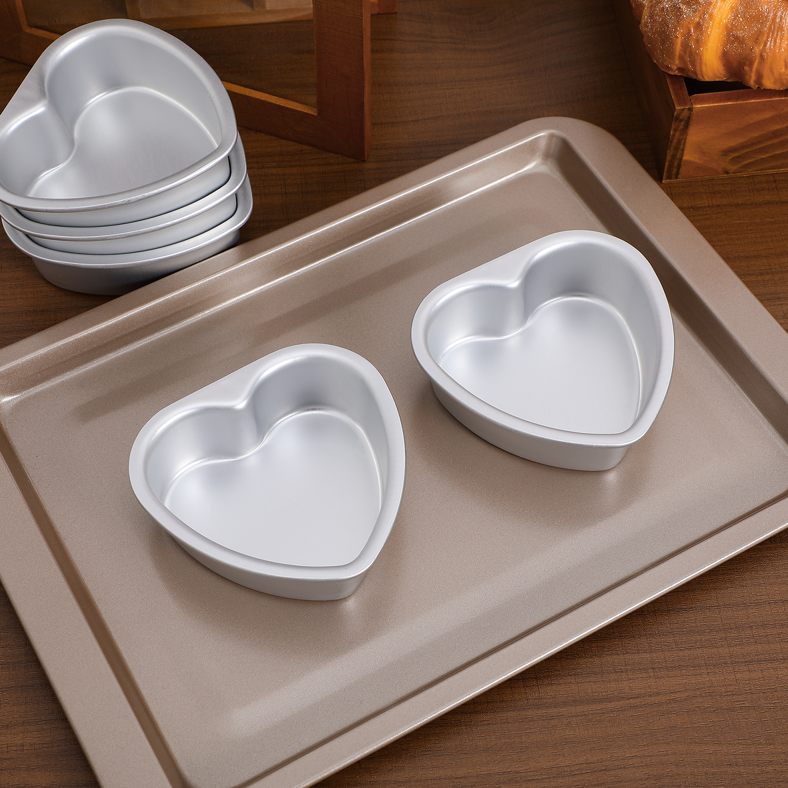 

4pcs Aluminum Baking Pan, 3-inch Love Cake Mold Dessert Resistant Mousse And Cake Mold For Valentine's Day, Weddings And Homemade Desserts Home Baking Supplies Diy