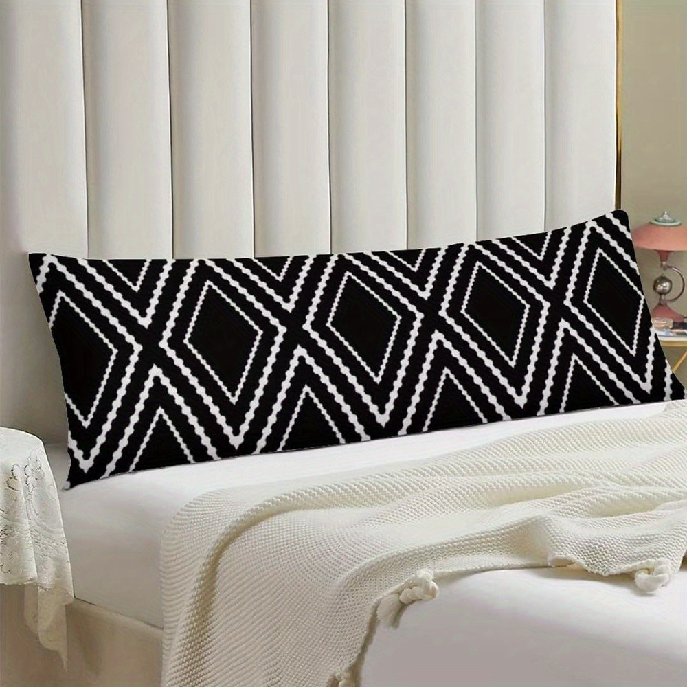 TEMU 2d Flat - 1pc, 2d Flat Printing, Black And White Geometric Patterned Long Pillowcase, A Must-have For Decor, In Multiple Sizes For Headboard