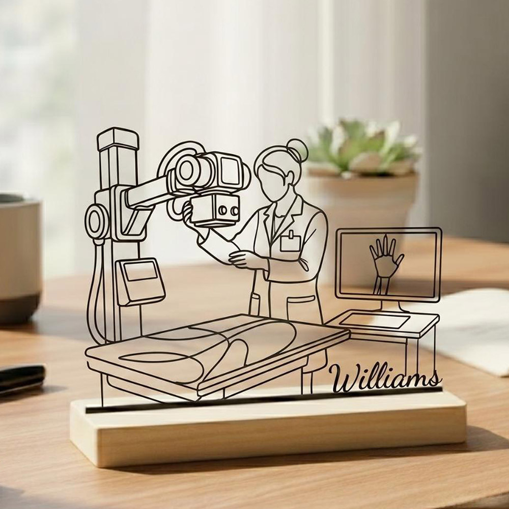 TEMU 1pc Personalized Radiology Technician Metal Desktop Ornament Scene Decor With Wooden Base Unique Gift For Doctor Office Clinic Graduation