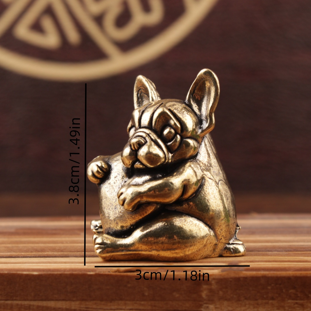 TEMU Brass Ornament For Habadog Holding Heart Ornament, Home Desktop Office Ornament, Habadog Small Ornament, Suitable For Office Desk Decoration,