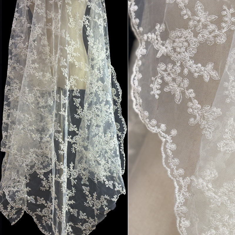 TEMU 1pc Lace Floral Embroidery Fabric, 130cm/51inch Width, Pre-cut 0.5 Yard Length, 100gsm, 28 Yarn Count, 10 Density, Hollow Out Embroidery Craft,