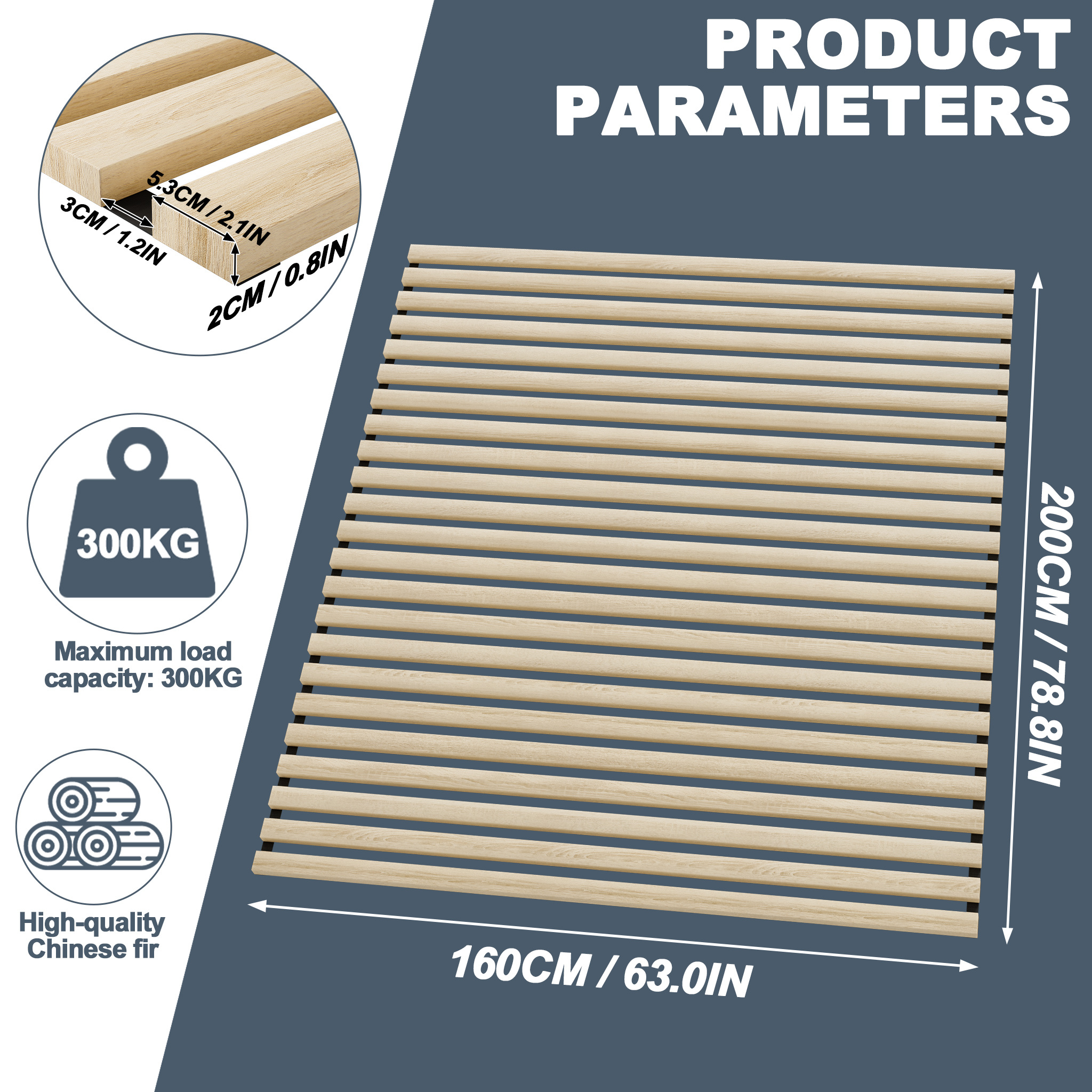 Cedar Wood Slatted Bed Base, Foldable Roll-up Base With Slats And Black Elastic Band, Load Capacity Up To 300kg, Replacement Slats For Most Beds, 90x200cm/ 140x200cm/ 160x200cm