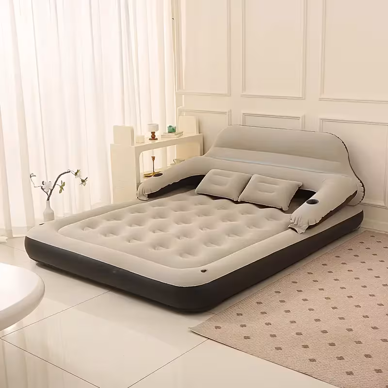 portable air mattress with a backrest pillow and an inflatable pump suitable for outdoor camping or home use details 0