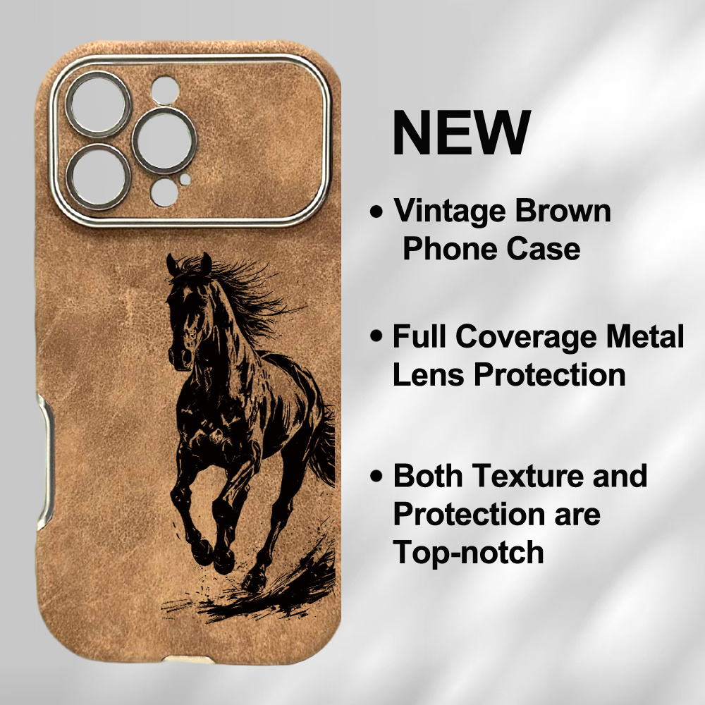 TEMU Phone Case - Equine Pattern Electroplated Faux Leather Trendy Retro New Anti-fall Phone Case And Cover For For Iphone 17promax 17pro 17air 17 16
