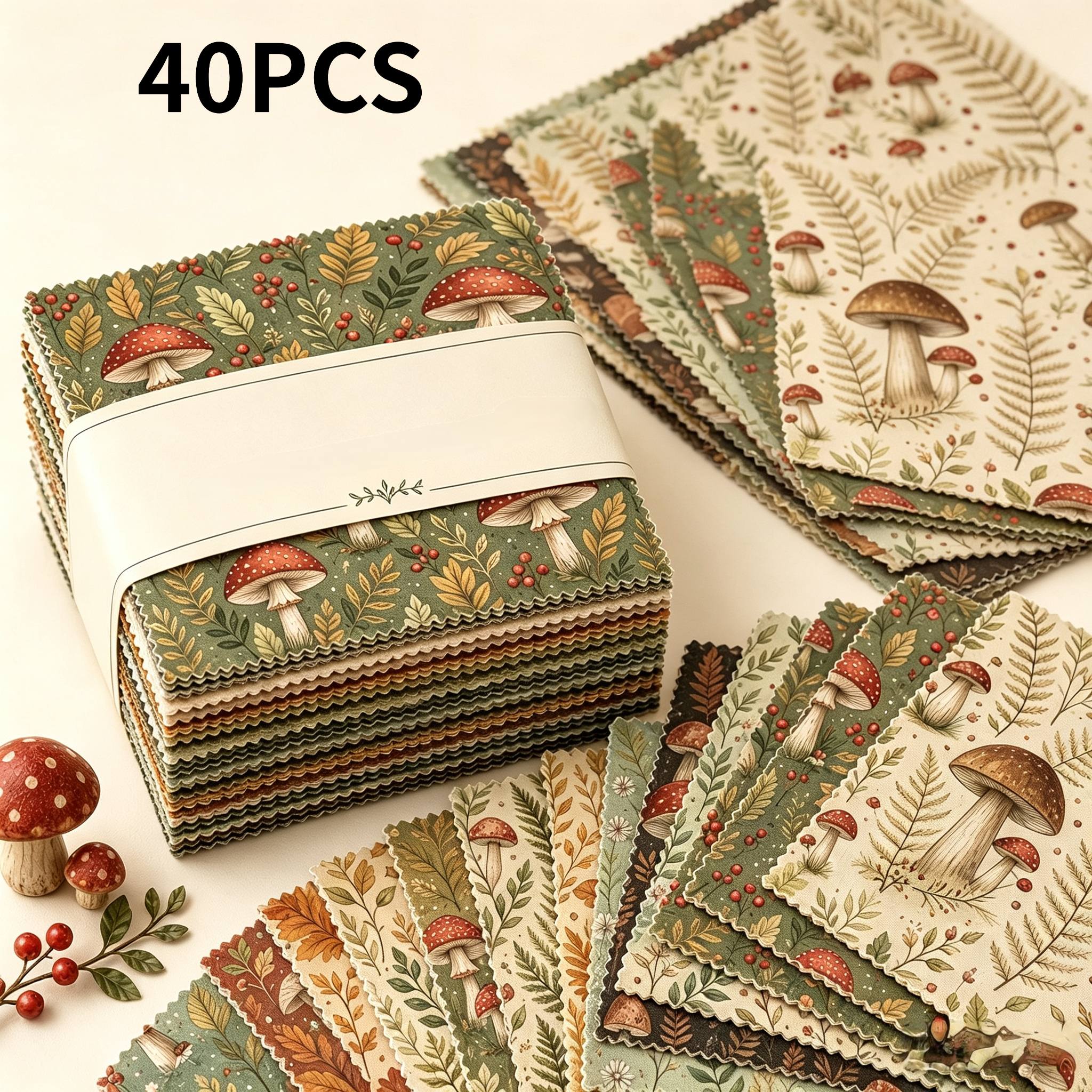 TEMU 40pcs 5"x5" Precut Fabric Charm Pack, Fern Floral Squares, Vintage Autumn Fabric For Diy Quilt, Cushion, Handbag Sewing Crafts