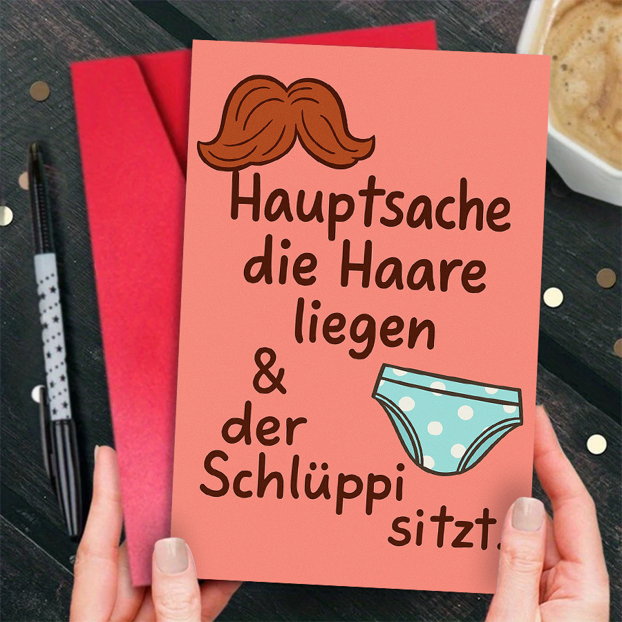 1pc Funny German Greeting Card With Mustache And Underwear Design Ideal For Birthdays And Casual Celebrations