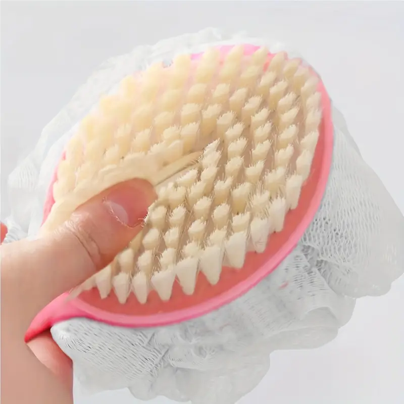 1pc long handle soft bristle bath brush 2 in 1 gentle exfoliating body scrubber massager unscented durable material japanese aesthetic design in pink with yellow bristles for deep massage Product details 4