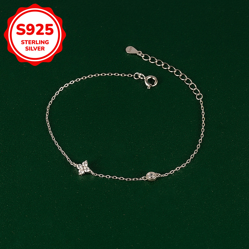 Women's S925 Sterling Silver Four-Leaf Clover Flower Bracelet