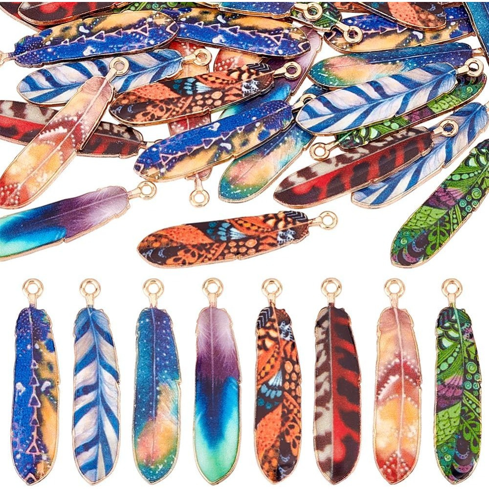 TEMU 1box 32pcs Alloy Pendants With Enamel Light Mixed Color 38x9x2mm Hole: 1.4mm 4pcs/ Color Jewelry Making