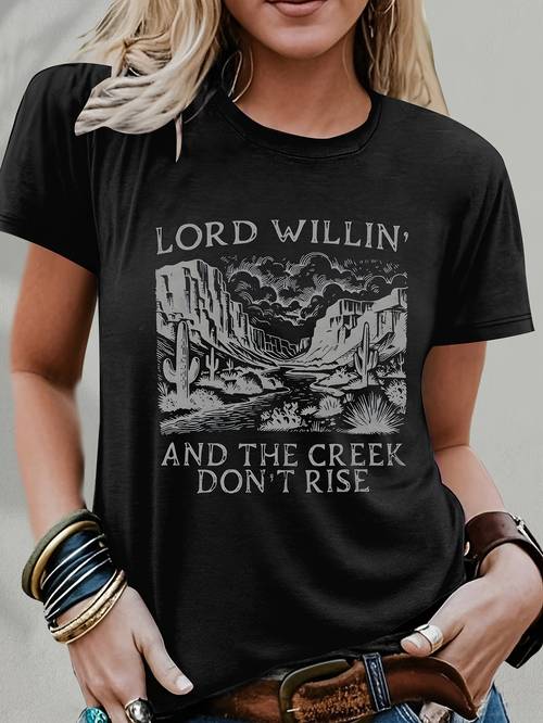 womens dark blue vintage western t shirt soft round neck short sleeve top with lord dont print machine washable casual spring summer blouse suitable for casual attire country music outfits