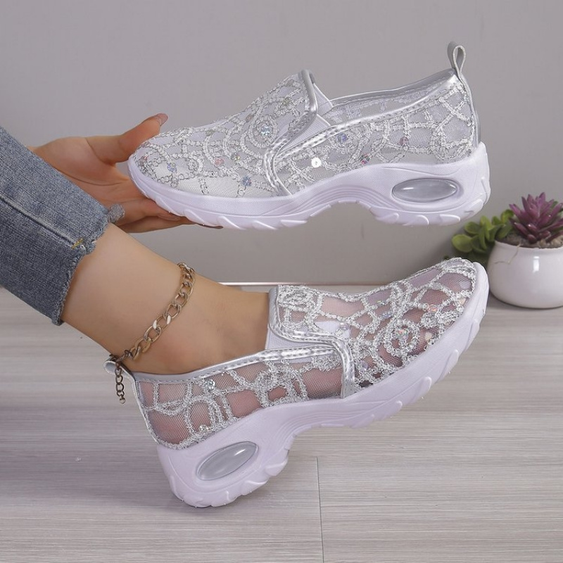 Image of European And American Women's Mesh Sequined Cushioned Casual Shoes, Spring And Summer Outdoor Versatile Breathable Lazy Slip-on Shoes With Non-slip Soft Thick Sole, Women Shoes, Sneakers