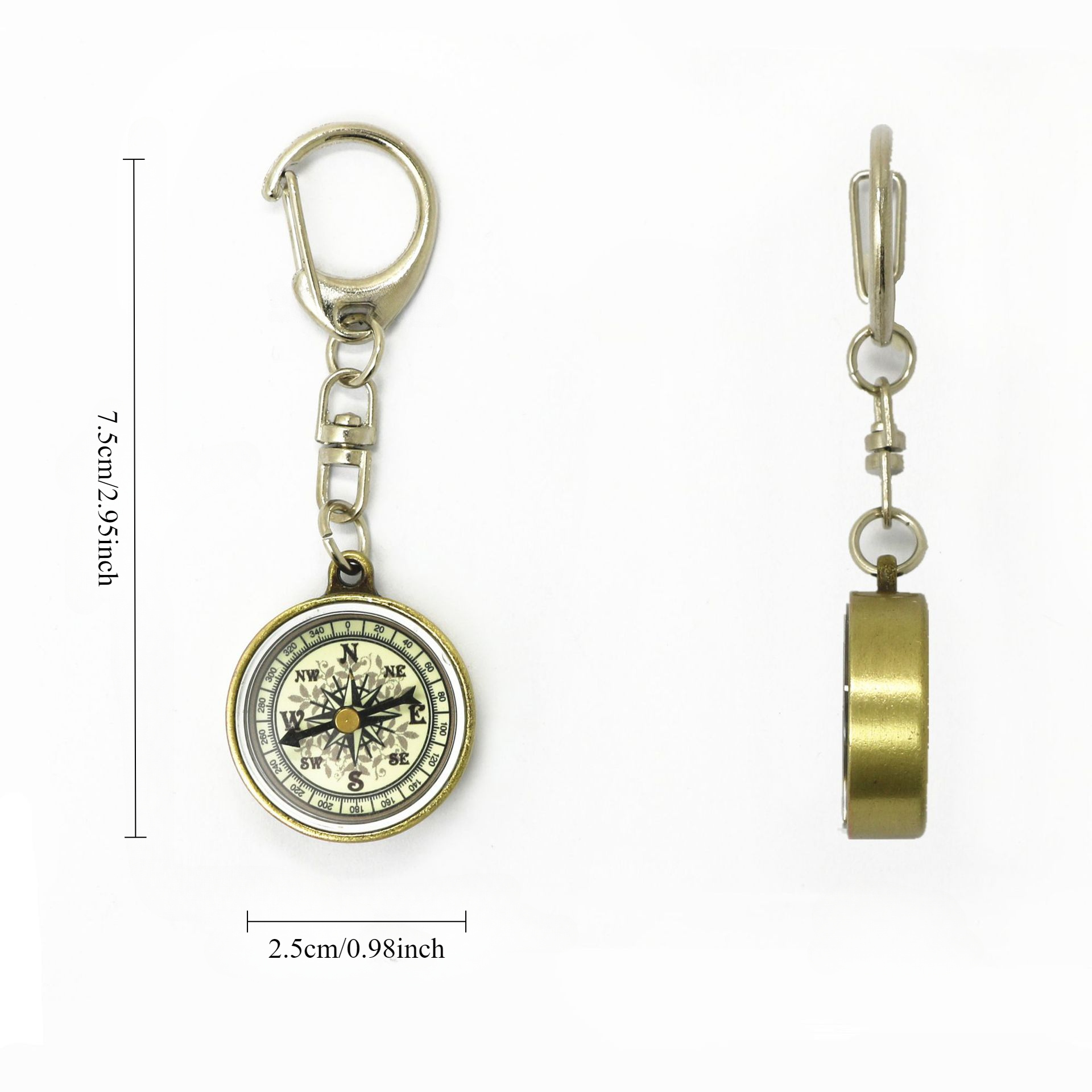 Vintage Bronze Alloy Mini Compass Keychain - Waterproof, Outdoor Adventure Accessory, North Needle