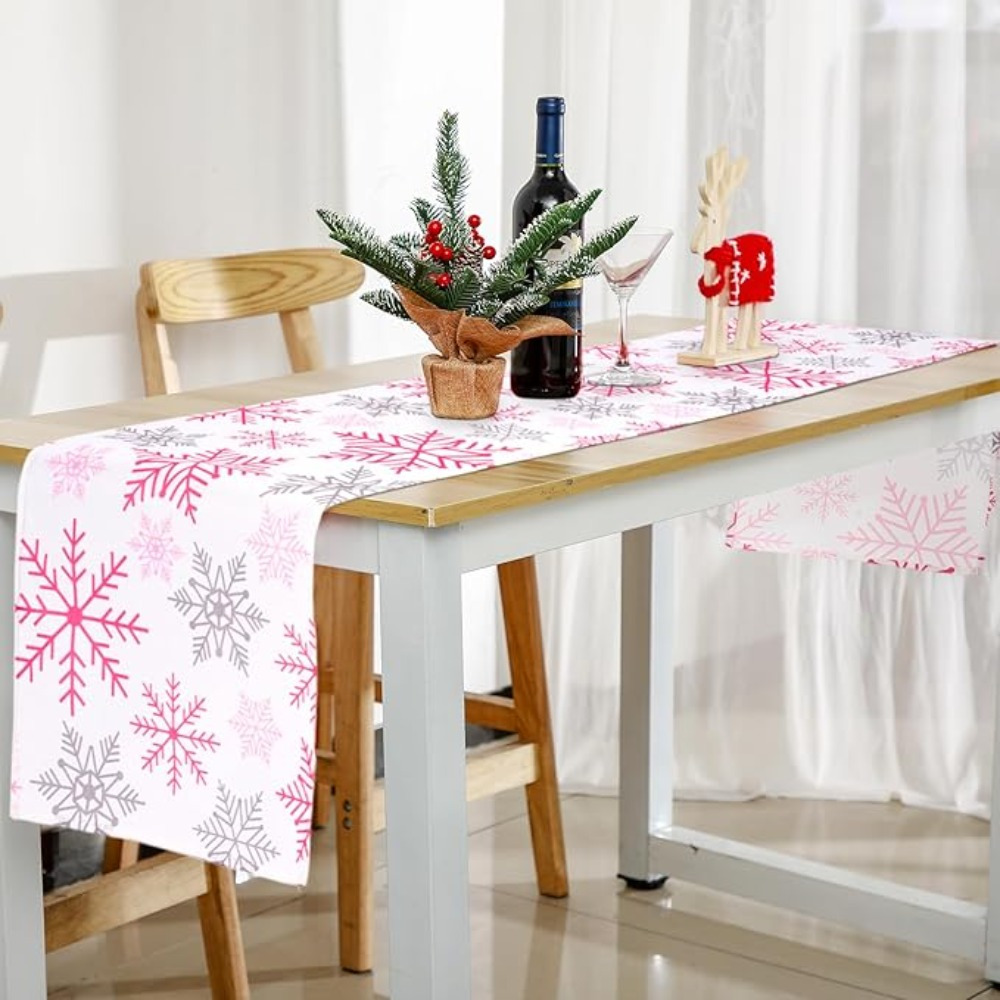 

Pink Table Runner - Christmas & Winter Parties, Polyester, 13x72 Inches - Ideal For Dining Room & Kitchen Decor Decor