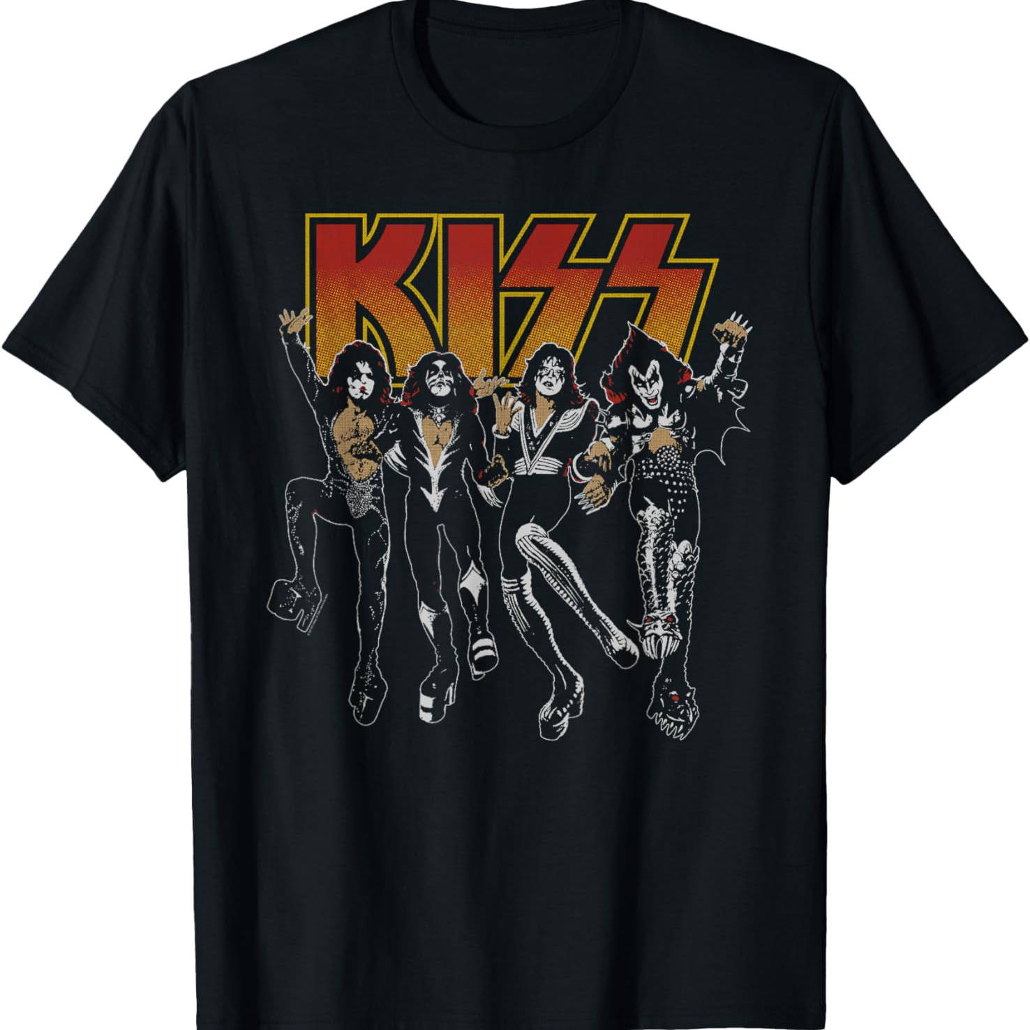 

1pc Kiss Band Printed T-shirt, 100% Cotton Crew Neck Casual Tee, Slight Stretch Knit Fabric, , Adult Patterned Top For Halloween & Christmas Outfits