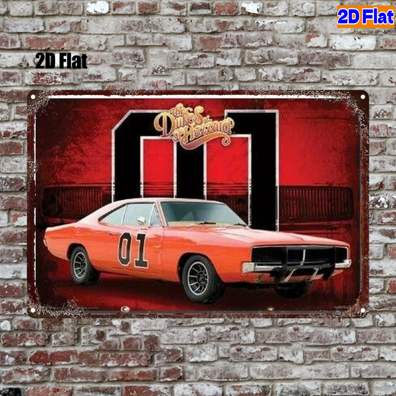 TEMU 2d Flat- 1 Car Metal Wall Art | Retro Orange Muscle Car Poster With Number 1, Structure, 50.8x76.2, Garage, Bar, Kitchen, Home Decor - Easy