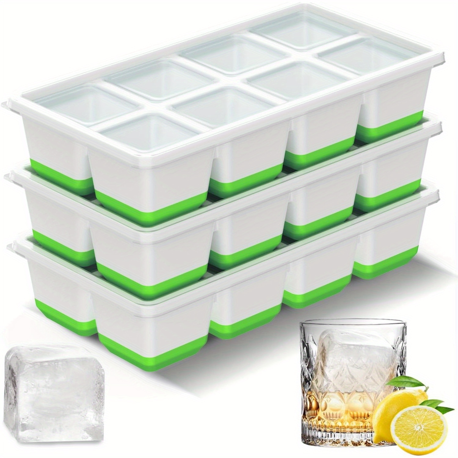 TEMU Ice Cube Tray 3pcs, Square Large Ice Cube Molds For Freezer, Bpa-free, Dishwasher Safe, Ice Trays For , Whiskey (blue)