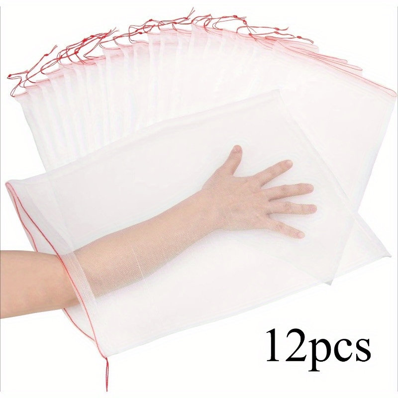 TEMU Lot de 12 sacs de pour fruits, sacs filet de jardin à cordon de serrage 53, x 35,56 cm, sacs filet de pour arbres fruitiers, housses de en filet