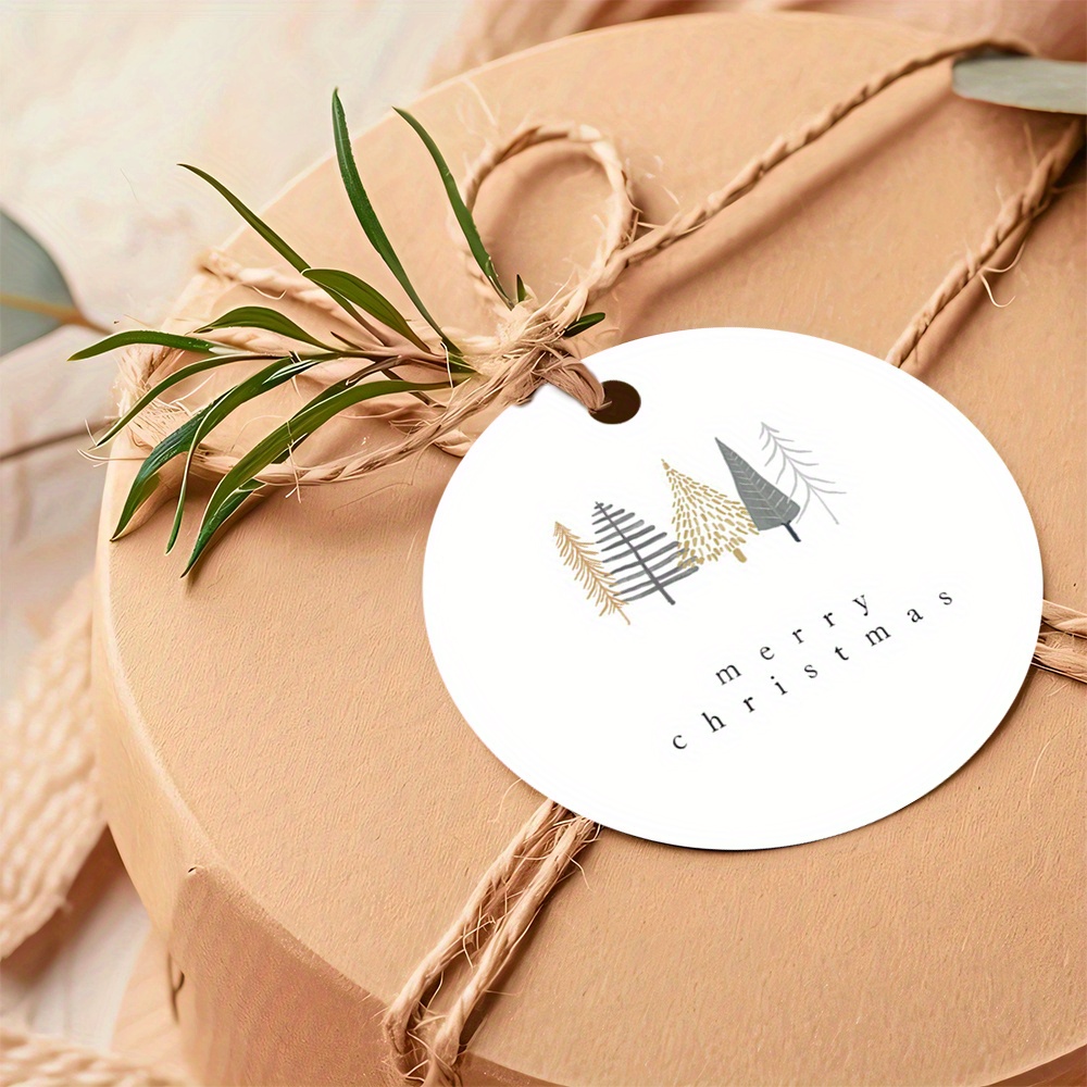 48pcs Labels With Hemp Rope - Minimalist Tree Illustrations, Festive Holiday Decor Cards, Wrapping, And Home Decoration, Decorations, Sticker