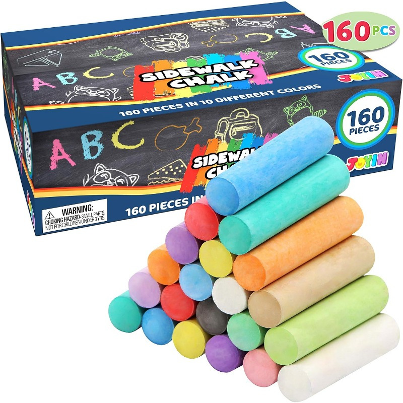 TEMU 16 Different Colors, 160pcs Sidewalk Chalks Set For Kids, Non-toxic Washable Jumbo Chalk For Outdoor , Painting On Chalkboard, Blackboard And