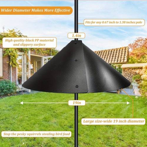 2 Pack 19 Inch Squirrel Baffle for Bird Feeder Pole, Outside Pole Mount Squirrel Guards Protects Hanging Bird Feeders and Poles from Squirrels Raccoons Rodents, Black