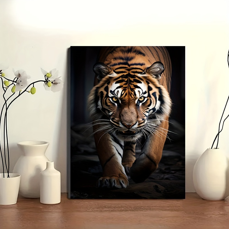 TEMU 2d Flat, 2d Flat, 1pc Framed Tiger Canvas Art Measuring 30.48x40.64cm - A Contemporary Nature Wall Decoration Featuring A Pine Wood Frame, The