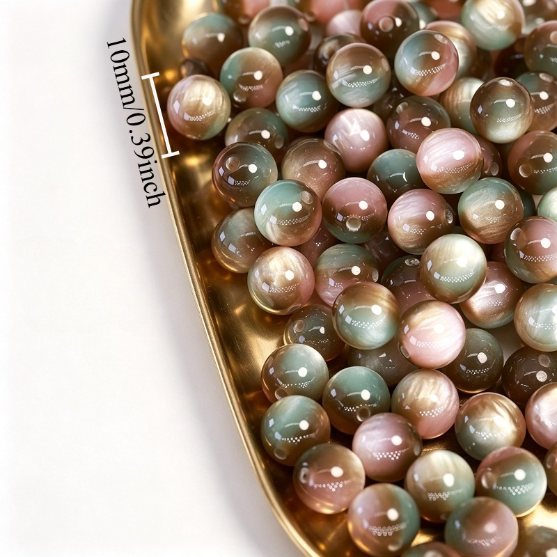 TEMU Perles et assortiments de perles, kits de bijoux, perles rondes œil de chat en résine rose et marron de couleurs mélangées, perles d'espacement