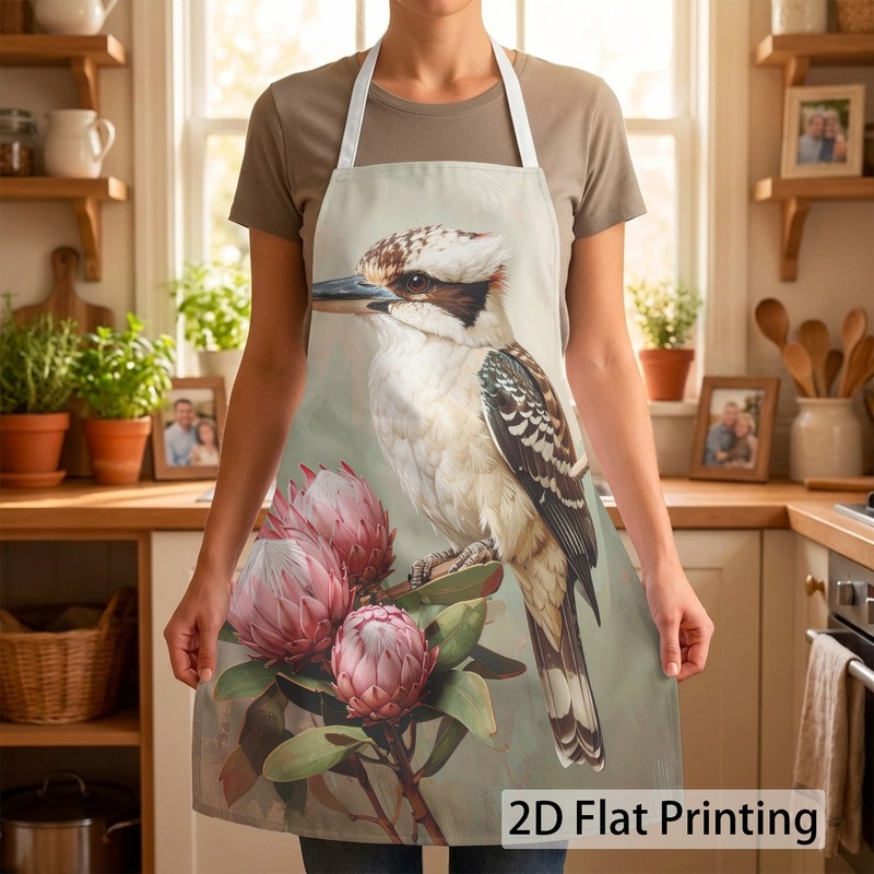 TEMU 2d Flat Printing 1pc Apron With Warmth Pattern 27*22in(68*55cm) Unisex Polyester Fade Resistant For Cooking Bbq, 2d Flat