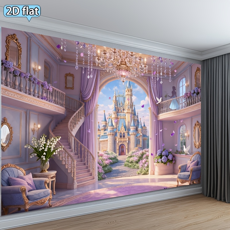 TEMU Tenture murale horizontale 1 pièce de princesse, bannière 2D plate - Décoration murale de de violette avec princesse et , convient pour la