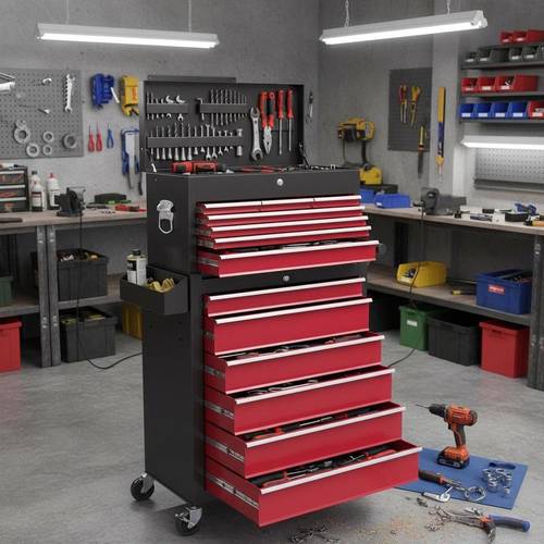 tool trolley 2 part lockable 14 drawers pegboard
