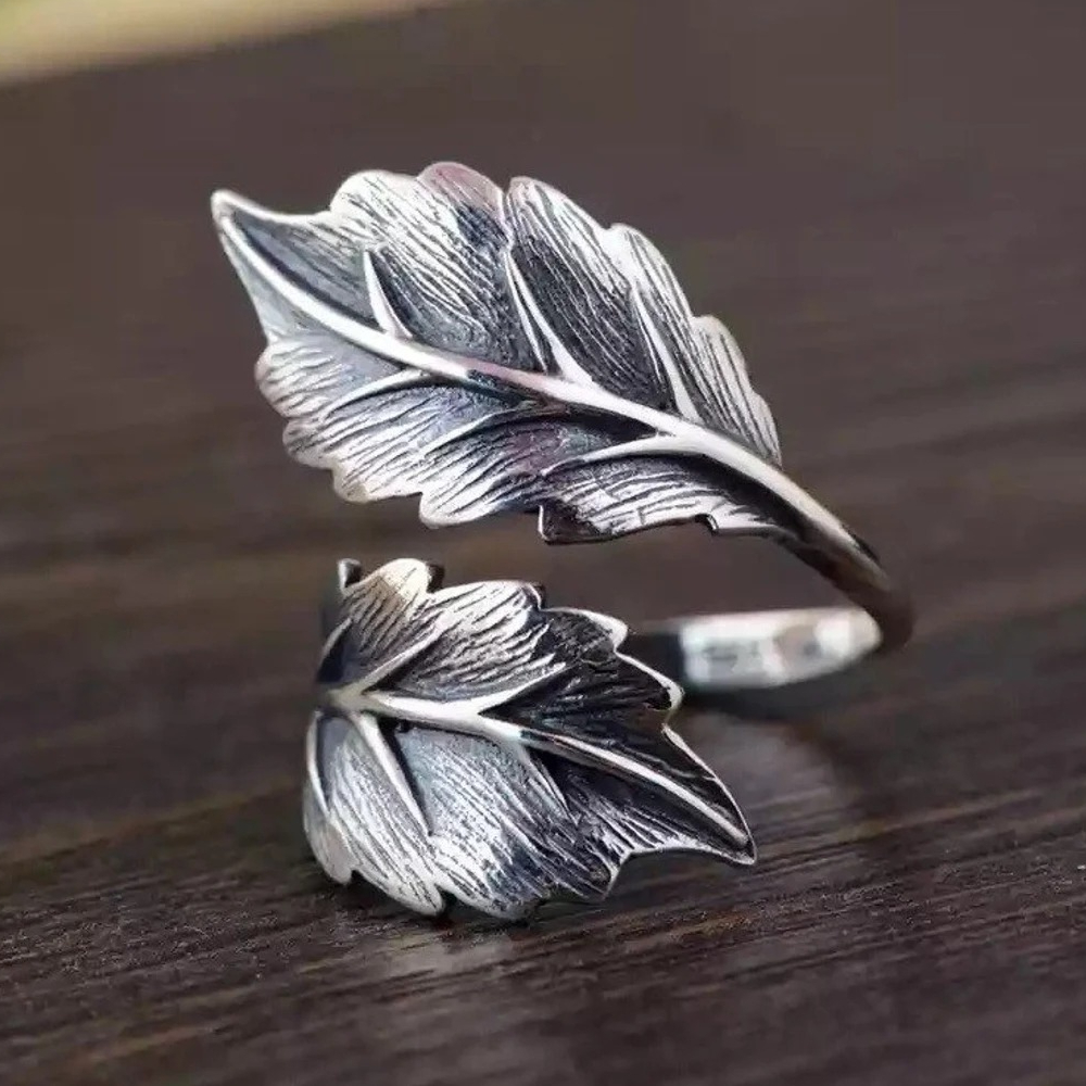 E-shop Modischer, offener, verstellbarer Löffelring in Blattform für Damen, , Party, Urlaub, Vintage-Ring-Erweiterungen