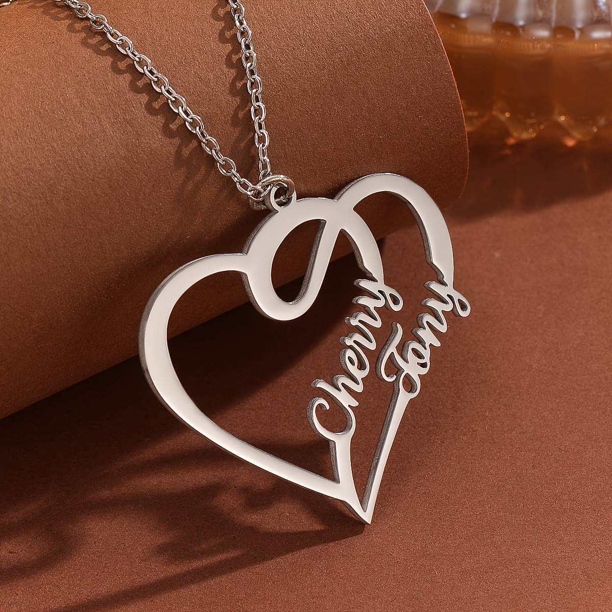 Customized Name Letter Necklace with Hollow Heart Design