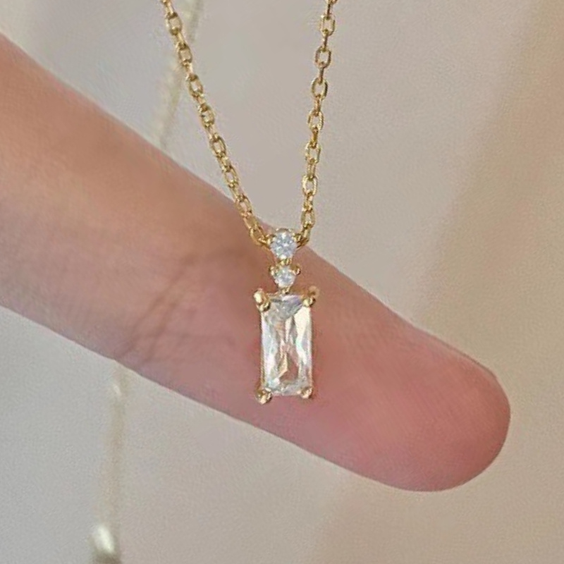 Image of Inlay Square Synthetic Zirconia Necklace For Women Daily Party Banquet Fashion Necklace Accessories