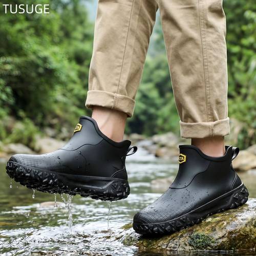 item picture mens high quality rain boots casual sports water shoes short rain boots seasonal rain boots gardening boots daily commuting water shoes loose comfortable lightweight breathable mens water shoes