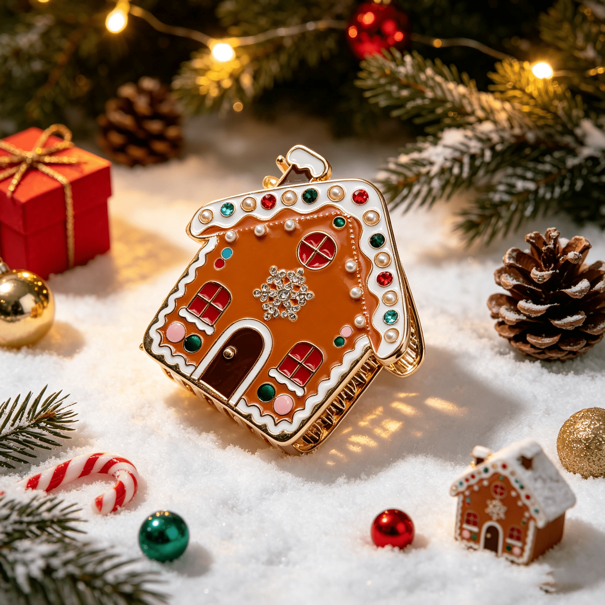 TEMU 1pc Christmas Gingerbread House Alloy Hair Claw Clip, Festive House Shaped Women's Hair Accessory, Cute Christmas Hair Clip, Grip, Suitable For