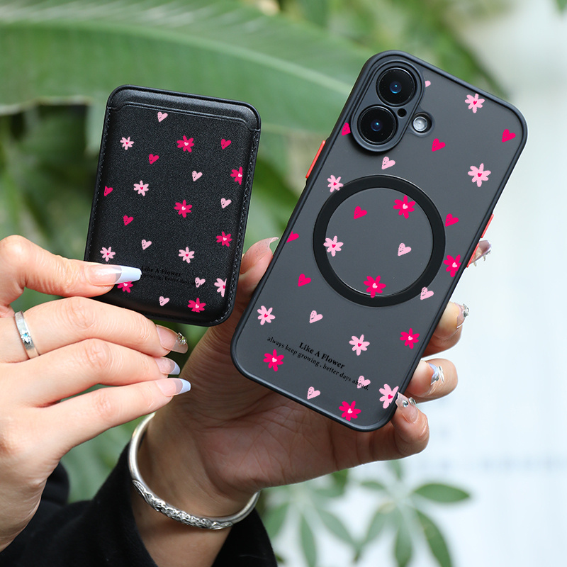 TEMU Handyhülle: 2 Stück 1 Set & luxuriös all-inclusive stoßfest - lila Blumen- & Herz-Muster für iPhone 16 15 14 13 12 11 Pro 8 Plus Magnetische