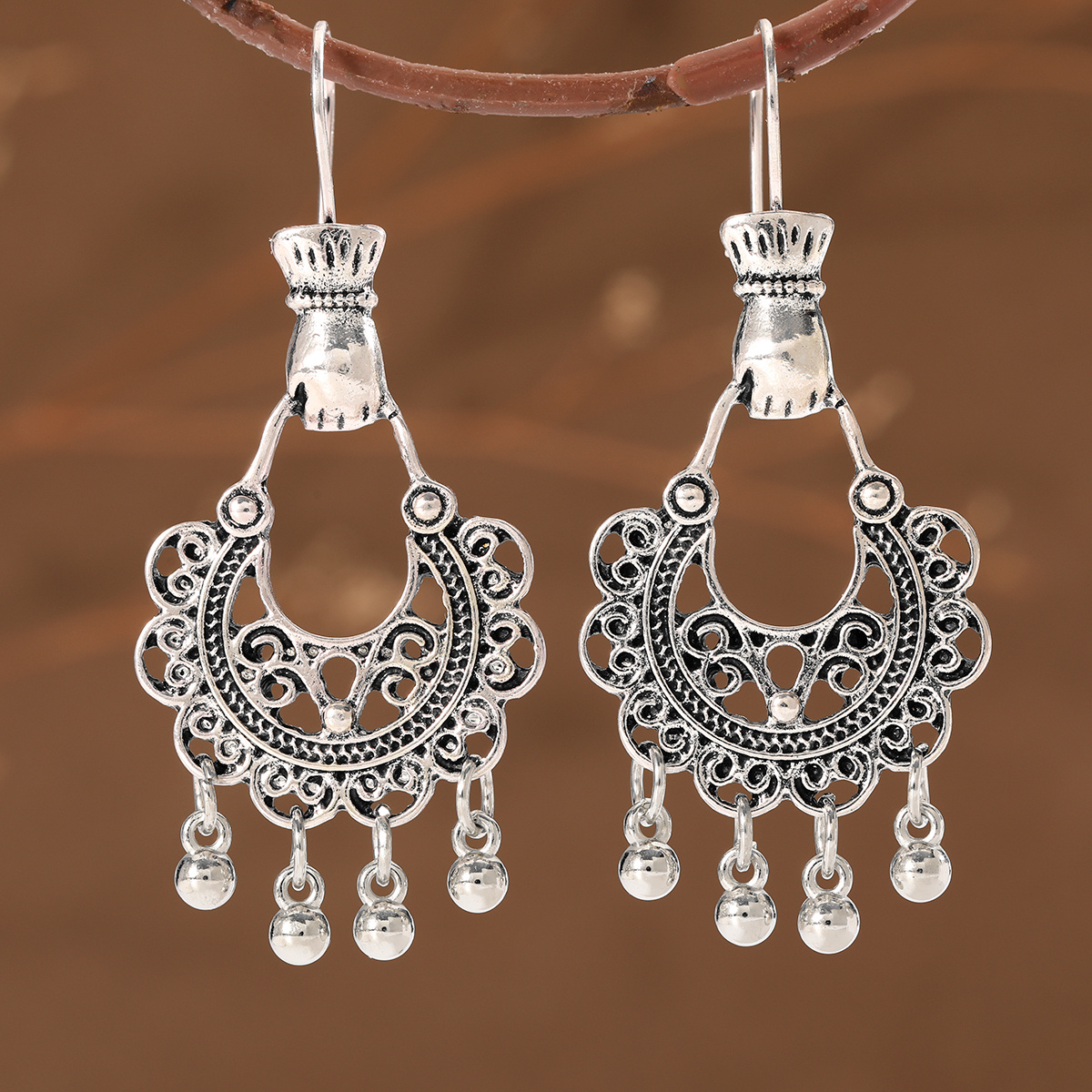 Women's Vintage Ethnic Openwork Crescent Moon Earrings