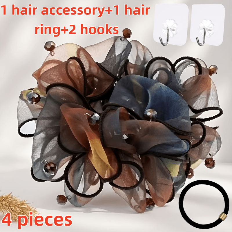 TEMU Women's Fashion Romantic Fluffy Elegant Temperament Tulle Chignon Hair Tie Bun Hair Flower Head Hair Tie Hair Accessory [1pc Hair Accessory And